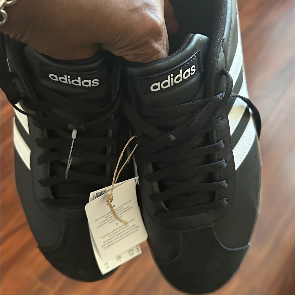 Adidas VL Court Black Sneakers with White Stripes - Picture 2 of 7